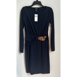 Lauren Ralph‎ Lauren Navy Blue Long Sleeve Dress with Buckle - Size 0 NWT